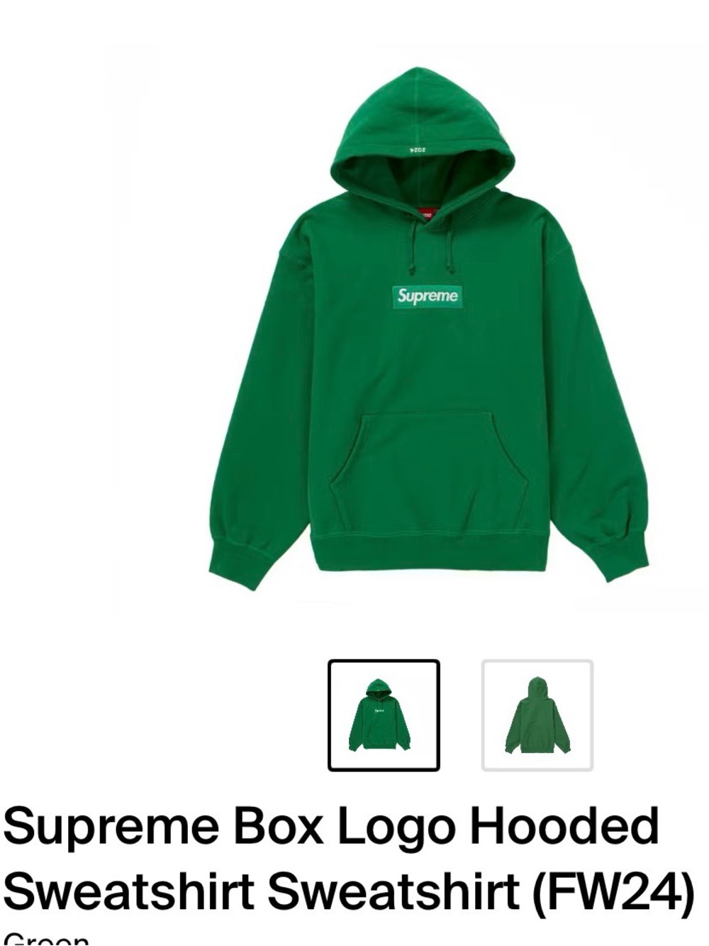 Supreme Green Box Logo Hoodie Sweatshirt FW24